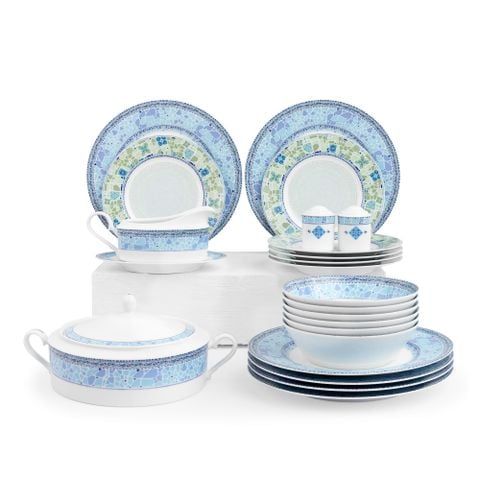 Bộ đĩa ăn kiểu Âu 22 món (cho 6 người) sứ trắng | Noritake Aegean Dreams 1740L - D024AM