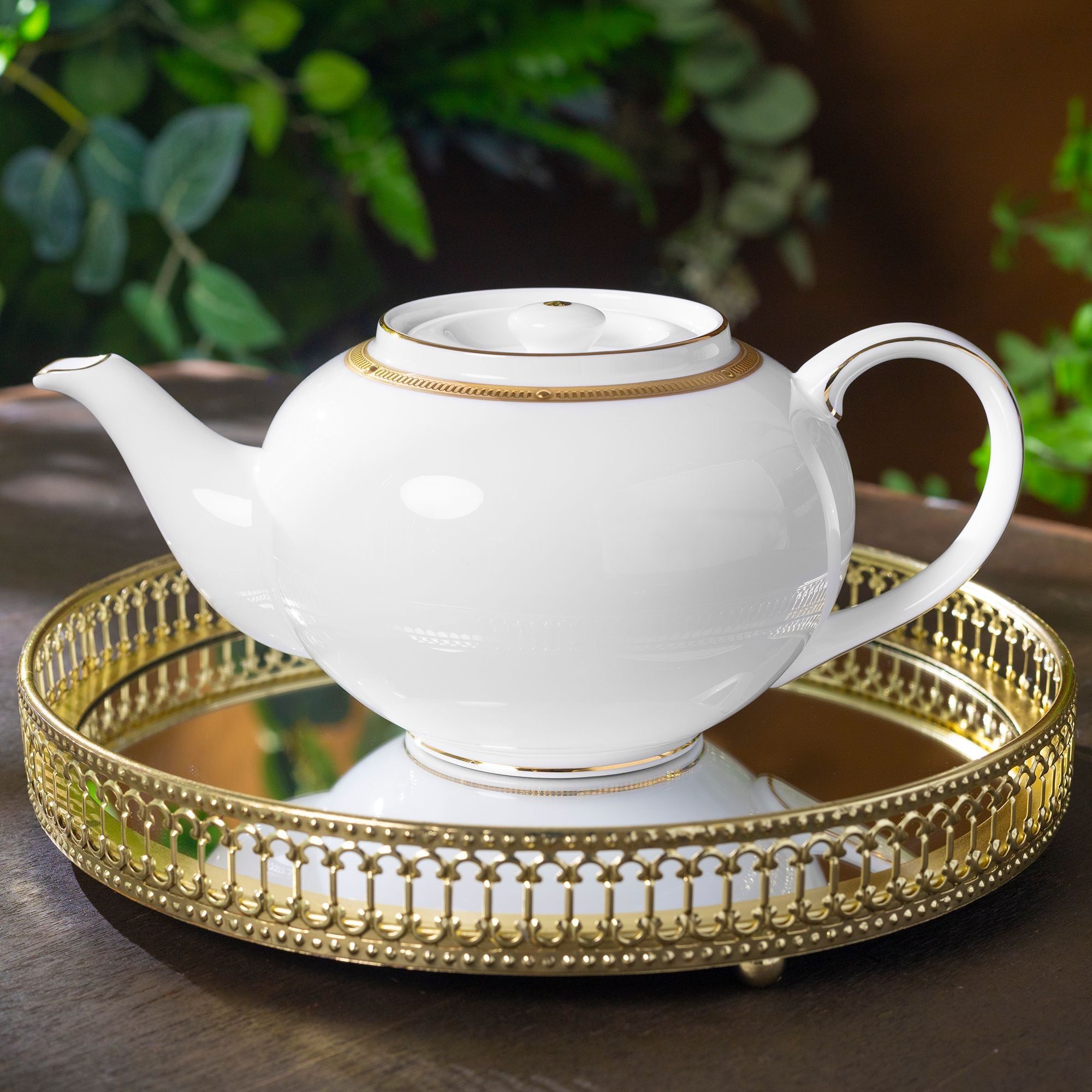 Bộ ấm chén trà châu Á (ấm 950ml, chén 160ml) 13 món sứ xương | Noritake Rochelle Gold 4796L - T014A