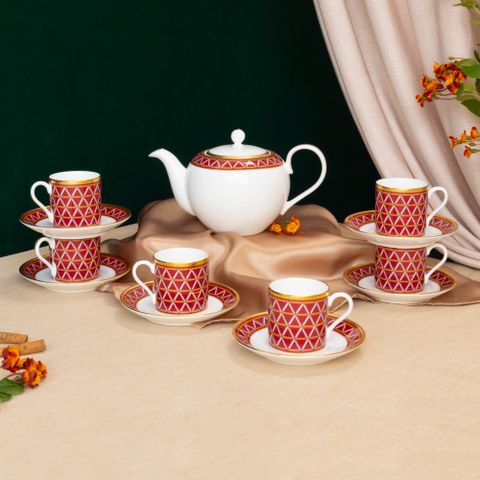  Bộ ấm chén uống trà nhỏ (ấm 650ml, chén 90ml) 13 món sứ xương | Noritake Crochet 4966L - T014S 
