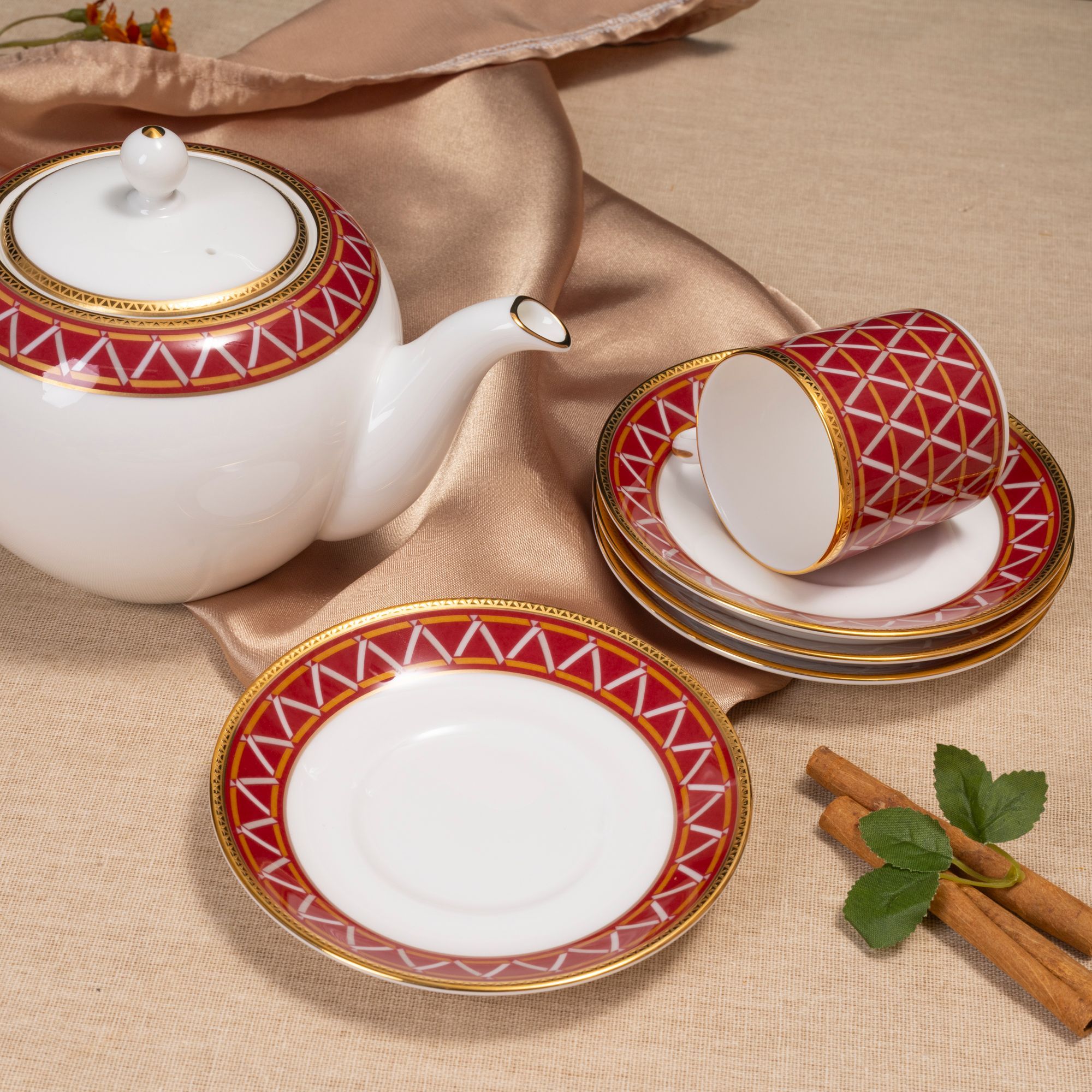 Bộ ấm chén uống trà nhỏ (ấm 650ml, chén 90ml) 13 món sứ xương | Noritake Crochet 4966L - T014S