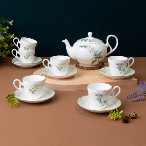  Bộ ấm chén uống trà nhỏ (ấm 600ml, chén 105ml) 13 món sứ xương | Noritake English Herbs 4942L - T014S 