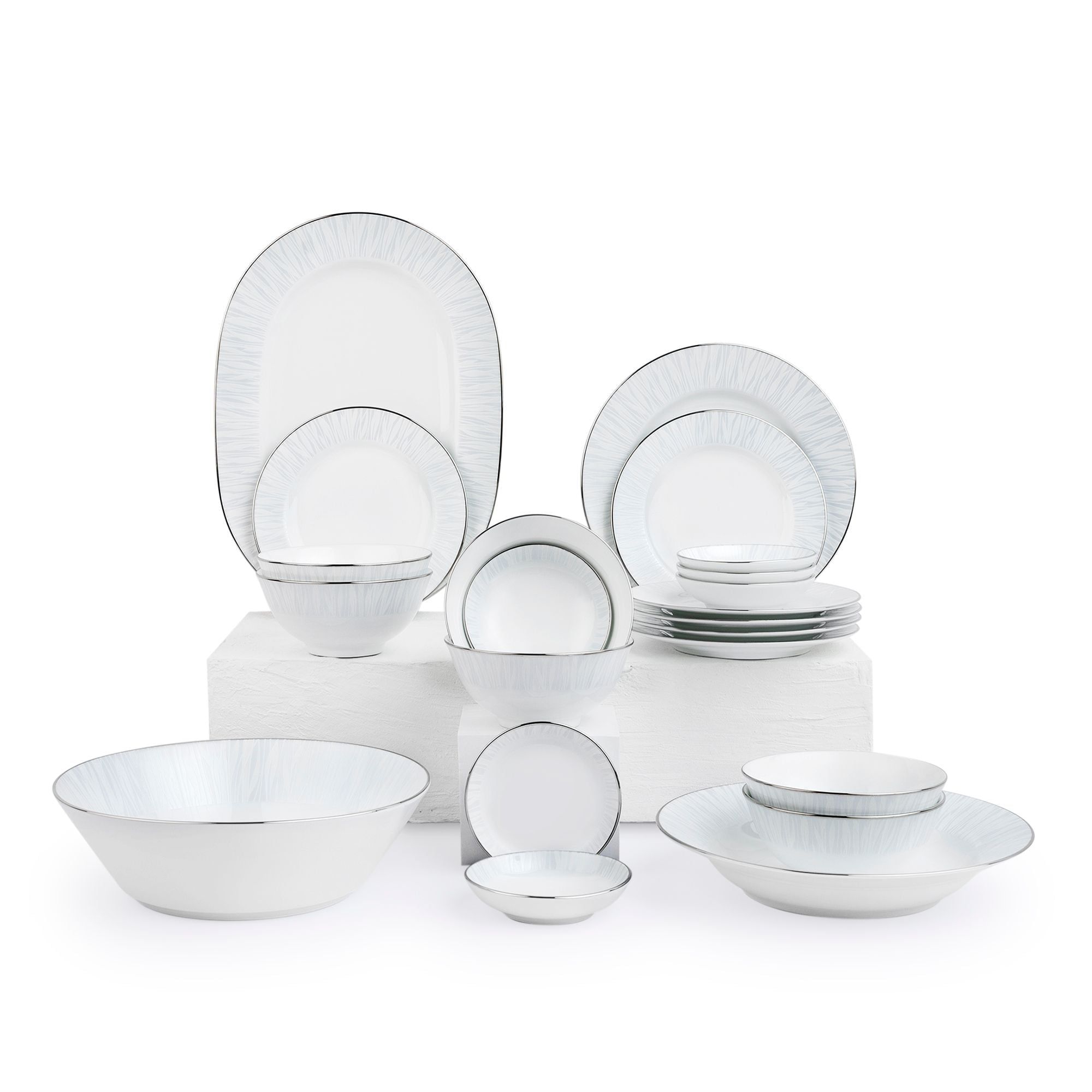 Bộ bát đĩa ăn châu Á cơ bản 22 món (cho 6 người) sứ trắng | Noritake Glacier Platinum 1702L - D022AB