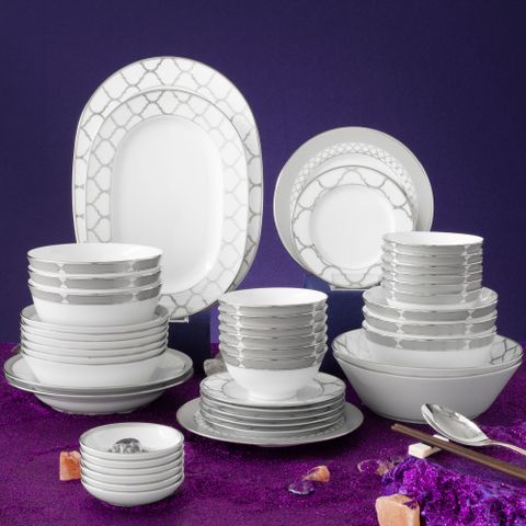  Bộ bát đĩa ăn châu Á đầy đủ 38 món (cho 6 người) sứ trắng | Noritake Eternal Palace 1717L - D038AB 