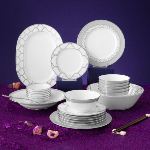  Bộ bát đĩa ăn châu Á cơ bản 22 món (cho 6 người) sứ trắng | Noritake Eternal Palace 1717L - D022AB 