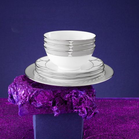  Bộ bát đĩa ăn châu Á đầy đủ 38 món (cho 6 người) sứ trắng | Noritake Eternal Palace 1717L - D038AB 