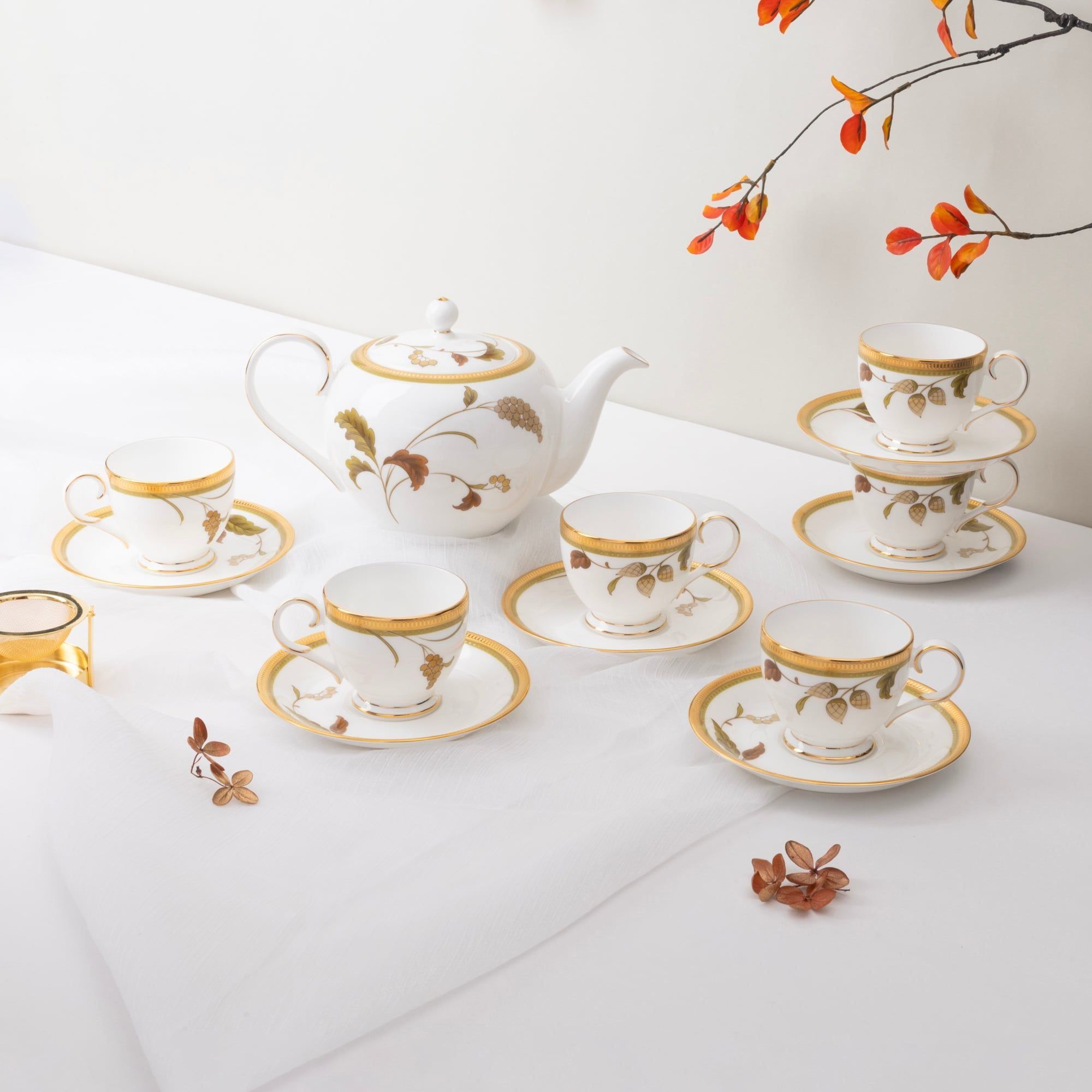 Bộ ấm chén uống trà nhỏ (ấm 650ml, chén 105ml) 13 món sứ xương | Noritake Islay 4885L - T014S