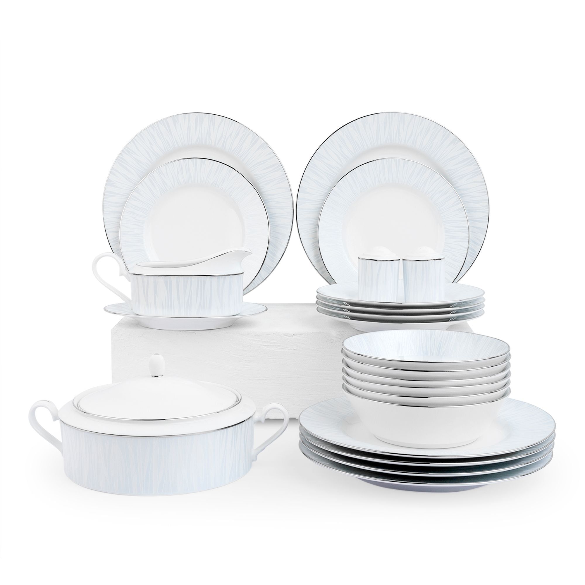 Bộ đĩa ăn kiểu Âu 22 món (cho 6 người) sứ trắng | Noritake Glacier Platinum 1702L - D024AM