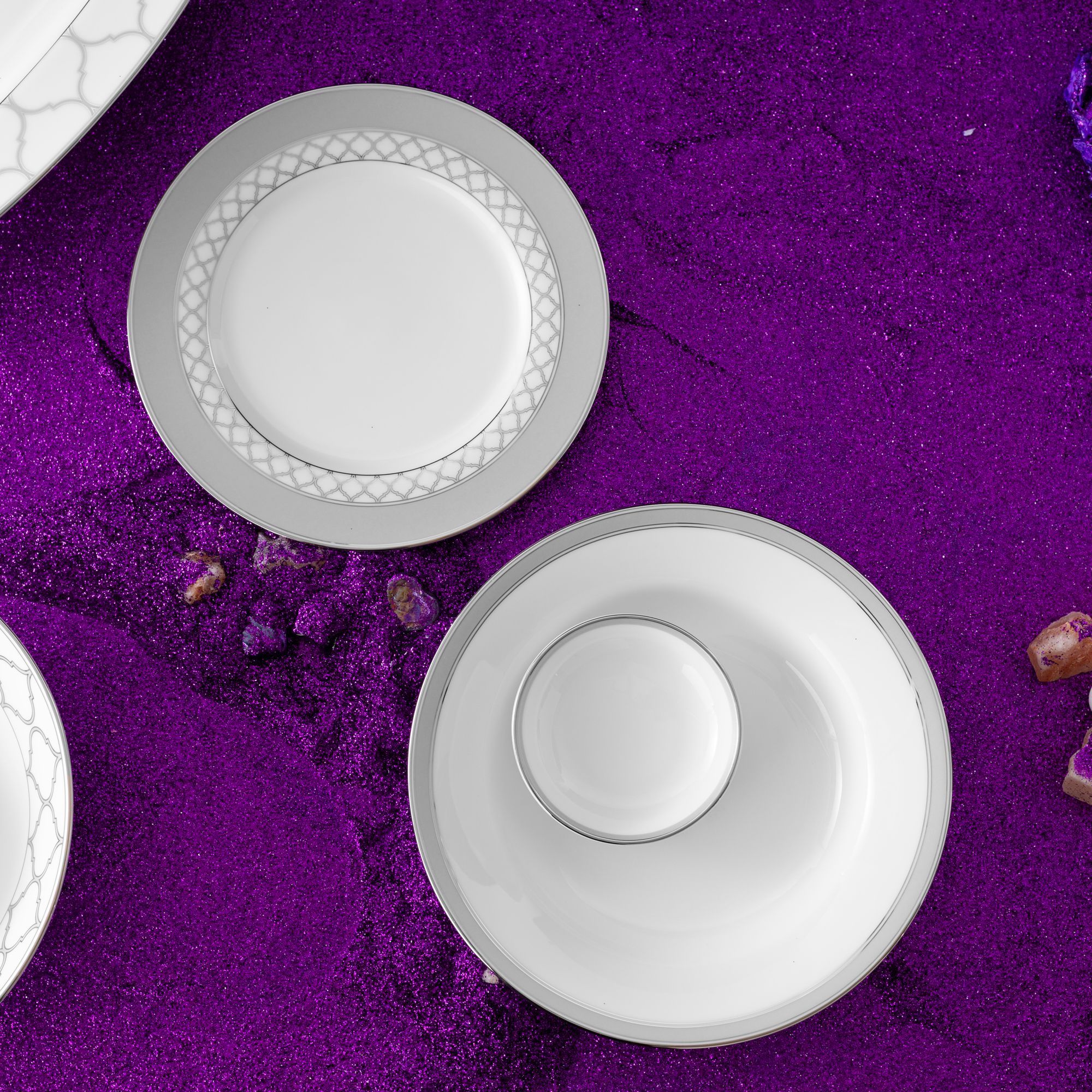 Bộ bát đĩa ăn châu Á cơ bản 22 món (cho 6 người) sứ trắng | Noritake Eternal Palace 1717L - D022AB