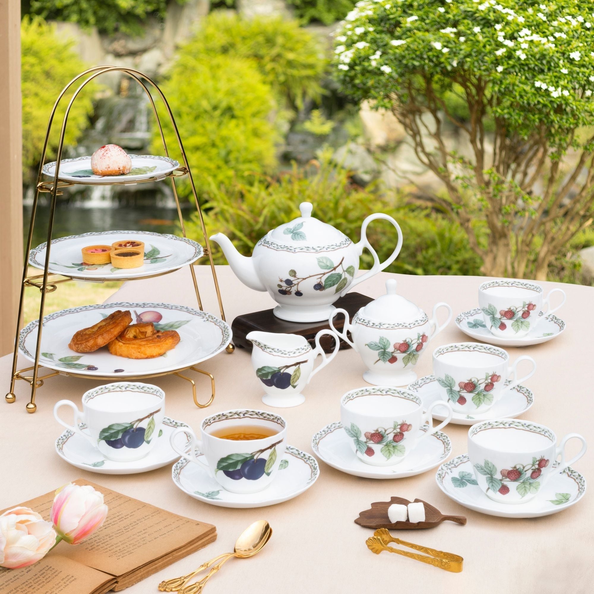 Bộ ấm chén uống trà (ấm 1.030ml, chén 250ml) 18 món sứ xương | Noritake Orchard Garden 4911L - T020A