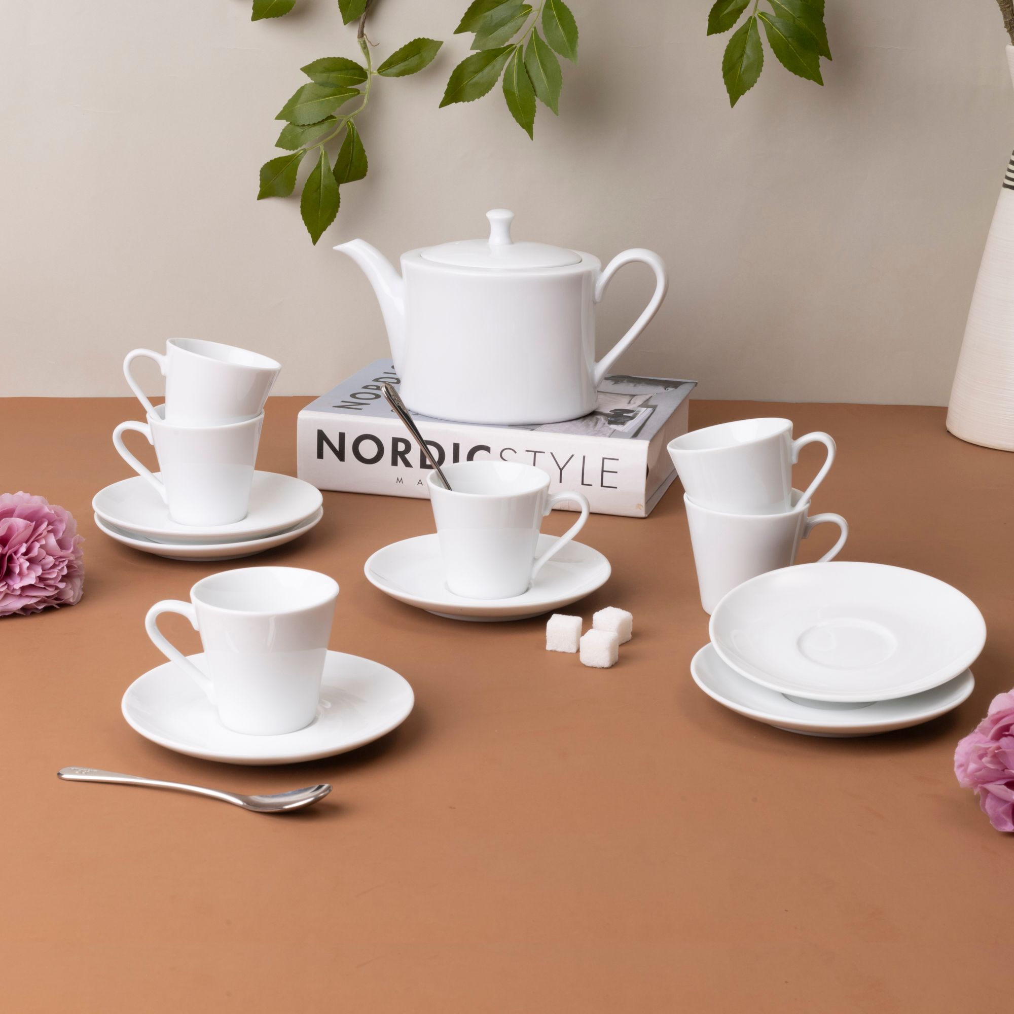 Bộ ấm chén uống trà nhỏ (ấm 630ml, chén 90ml) 13 món sứ trắng | Noritake Art Stage 1609L - T014S