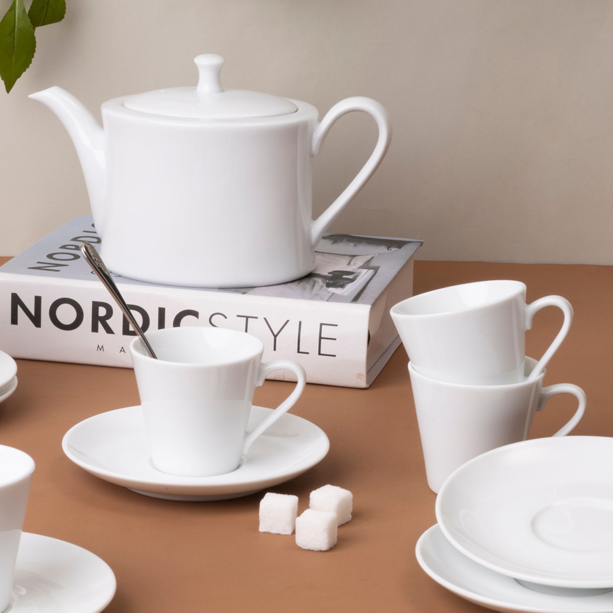 Bộ ấm chén uống trà nhỏ (ấm 630ml, chén 90ml) 13 món sứ trắng | Noritake Art Stage 1609L - T014S