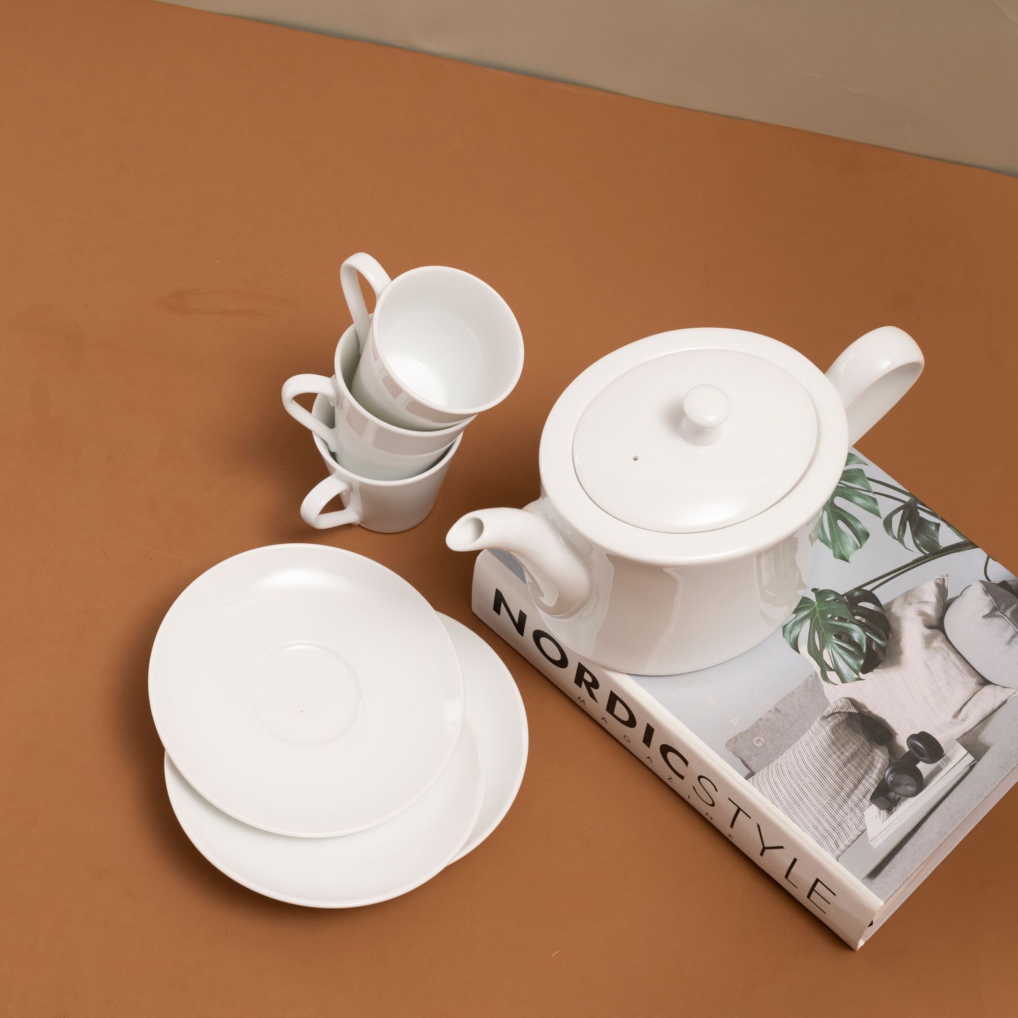 Bộ ấm chén uống trà nhỏ (ấm 630ml, chén 90ml) 13 món sứ trắng | Noritake Art Stage 1609L - T014S