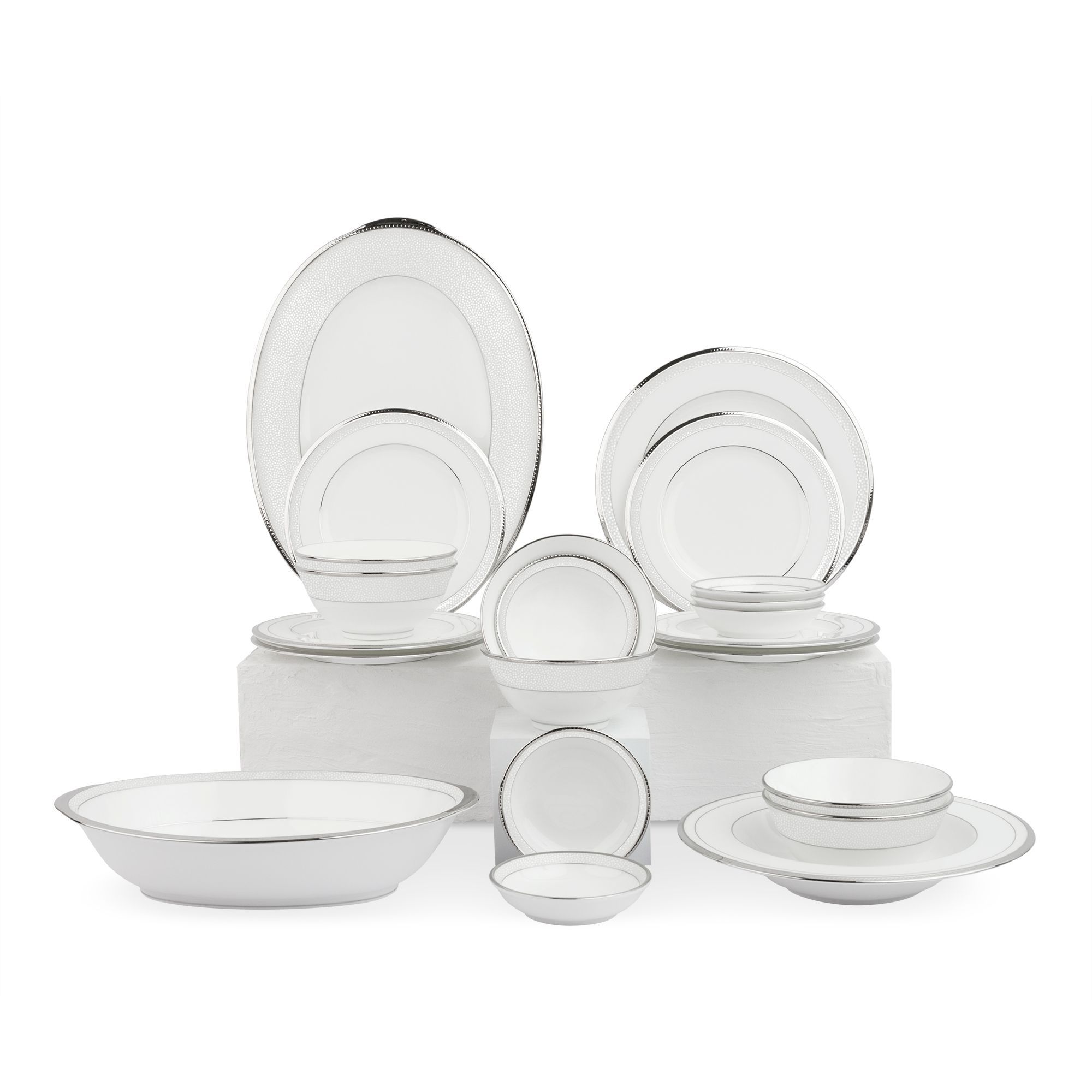 Bộ bát đĩa ăn châu Á cơ bản 22 món (cho 6 người) sứ xương Nhật Bản | Noritake Champagne Pearls 4811J - D022AA