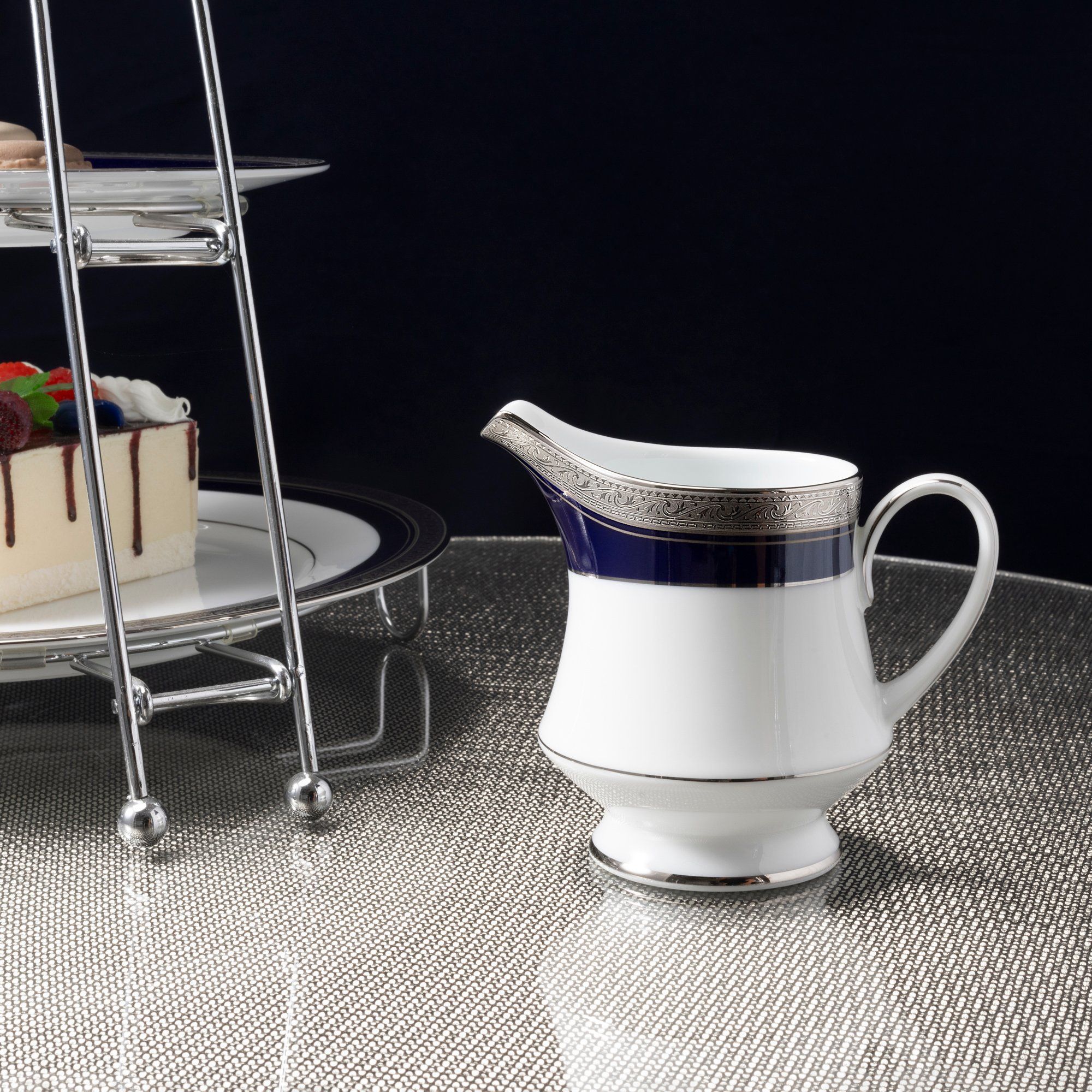 Bộ ấm chén uống trà (ấm 1.200ml, chén 230ml) 18 món sứ trắng | Noritake Crestwood Cobalt Platinum 4170L - T020A