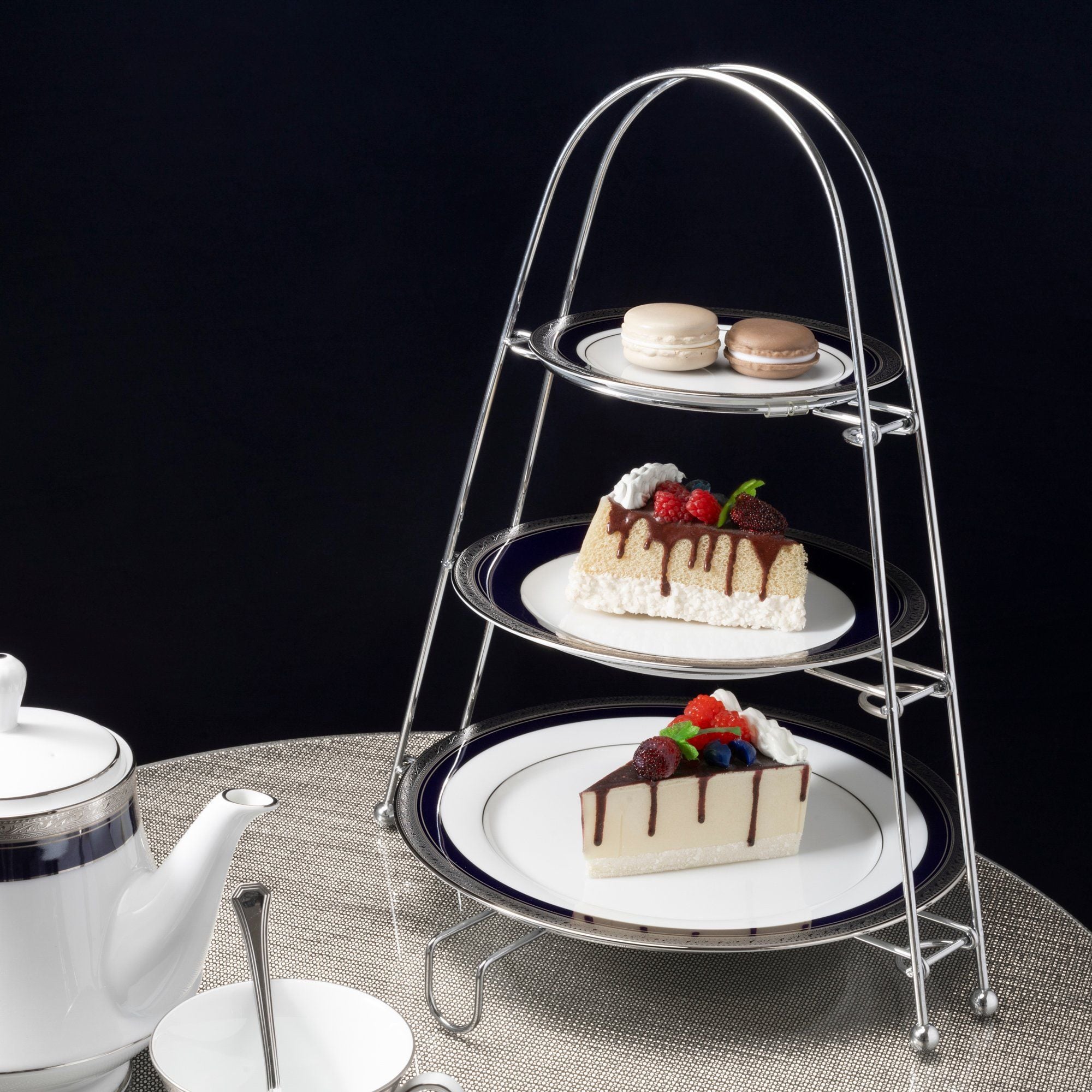 Bộ ấm chén uống trà (ấm 1.200ml, chén 230ml) 18 món sứ trắng | Noritake Crestwood Cobalt Platinum 4170L - T020A