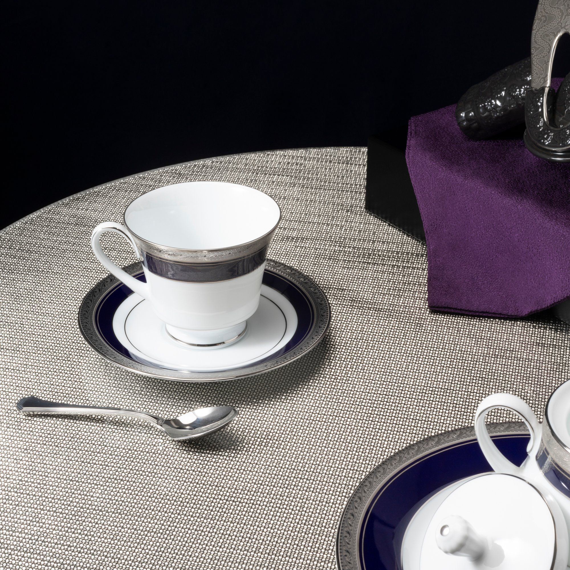 Bộ ấm chén uống trà (ấm 1.200ml, chén 230ml) 18 món sứ trắng | Noritake Crestwood Cobalt Platinum 4170L - T020A