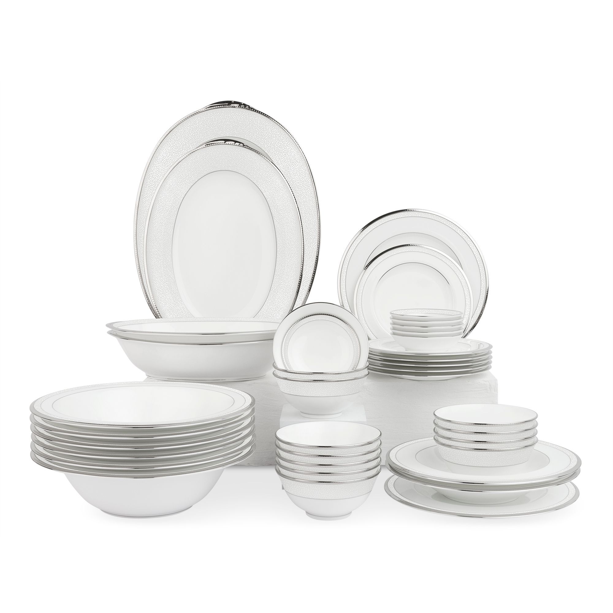 Bộ bát đĩa ăn châu Á đầy đủ 38 món (cho 6 người) sứ xương Nhật Bản | Noritake Champagne Pearls 4811J - D038AA