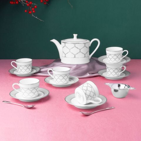  Bộ ấm chén uống trà nhỏ (ấm 630ml, chén 100ml) 13 món sứ trắng | Noritake Eternal Palace 1717L - T014S 