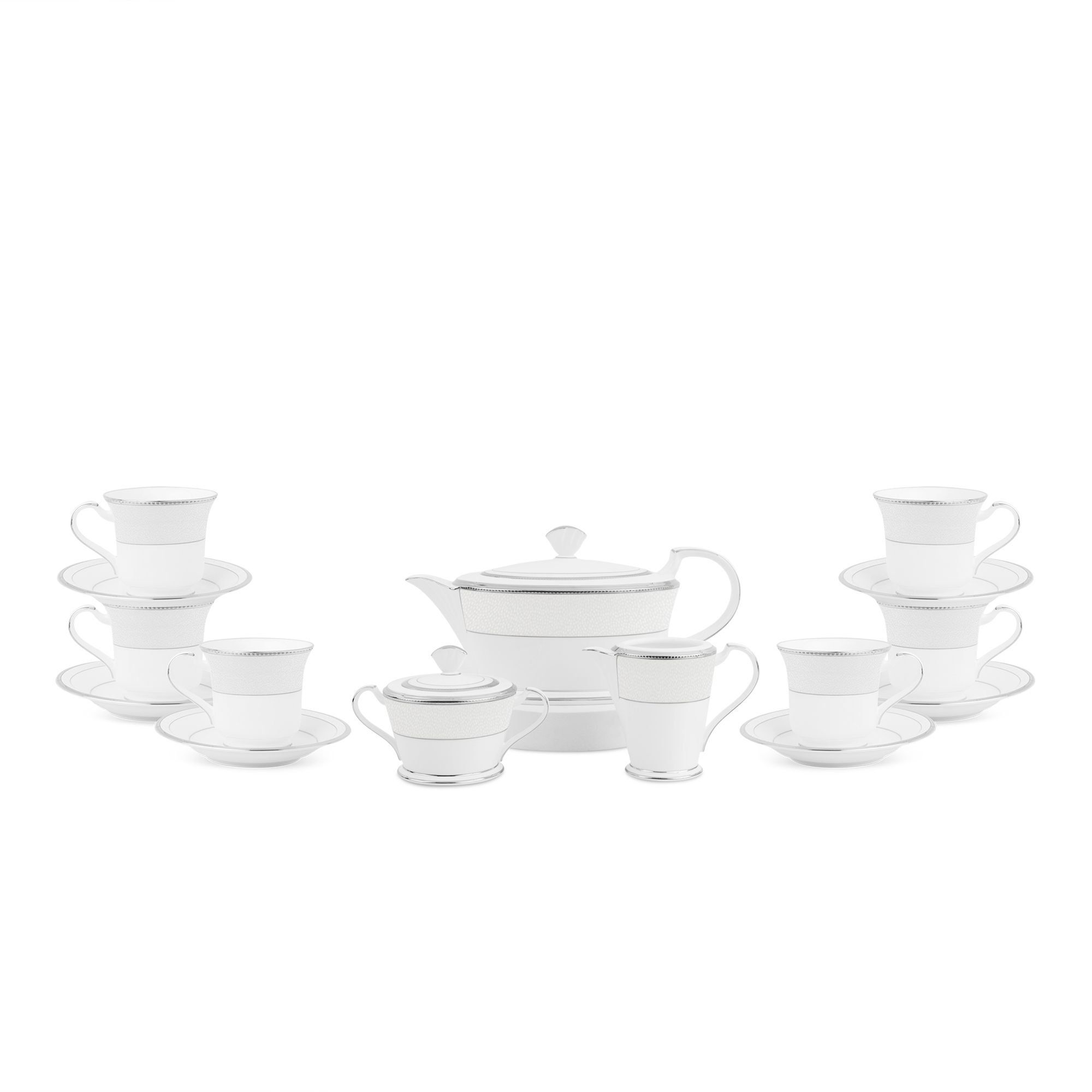 Bộ ấm chén uống trà (ấm 1.440ml, chén 220ml) 15 món sứ xương Nhật Bản | Noritake Champagne Pearls 4811J - T017L