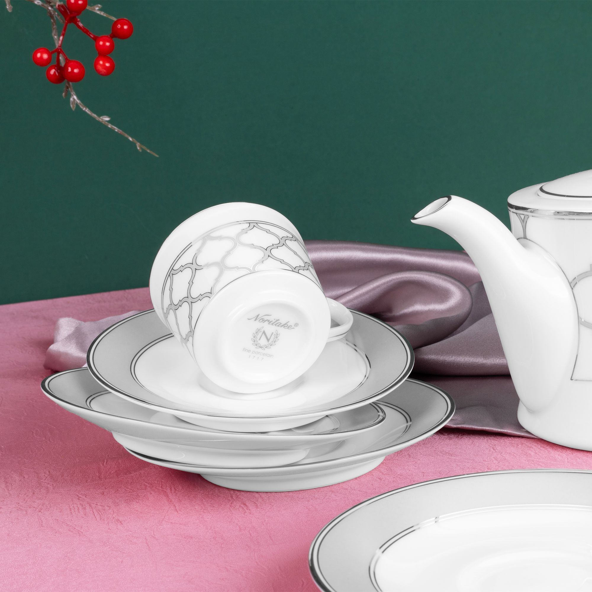 Bộ ấm chén uống trà nhỏ (ấm 630ml, chén 100ml) 13 món sứ trắng | Noritake Eternal Palace 1717L - T014S