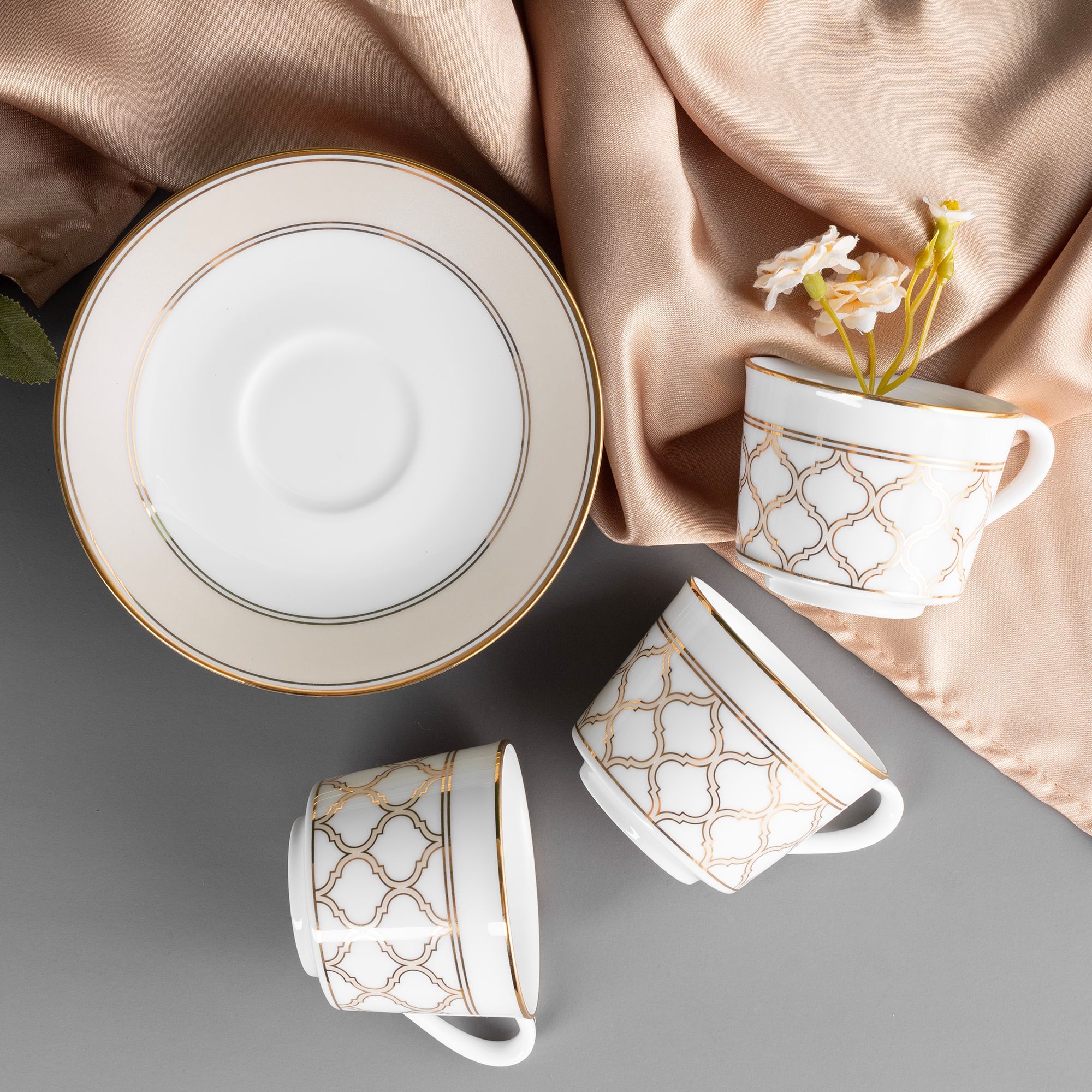 Bộ ấm chén uống trà nhỏ (ấm 630ml, chén 100ml) 13 món sứ trắng | Noritake Eternal Palace Gold 1728L - T014S