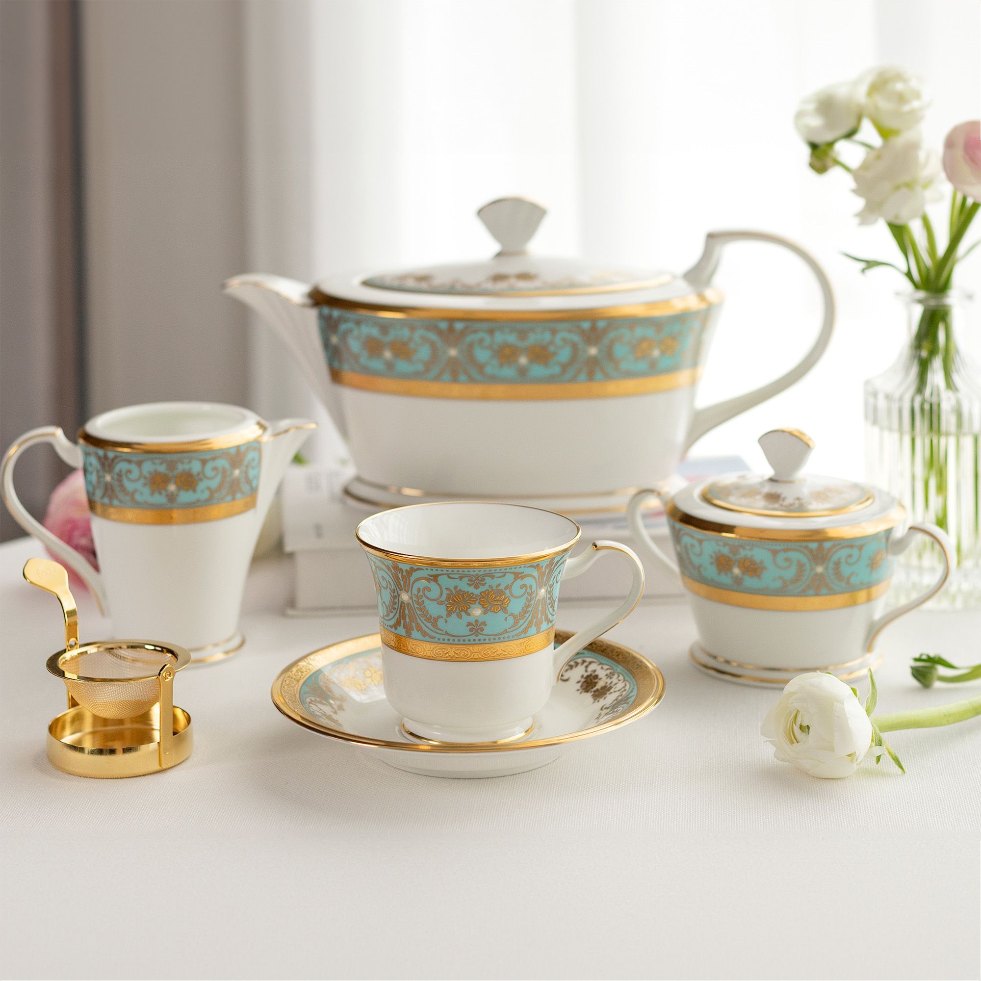 Ấm trà (bình trà) 1.440ml sứ xương Nhật Bản | Noritake Georgian Turquoise 4857J - 59523