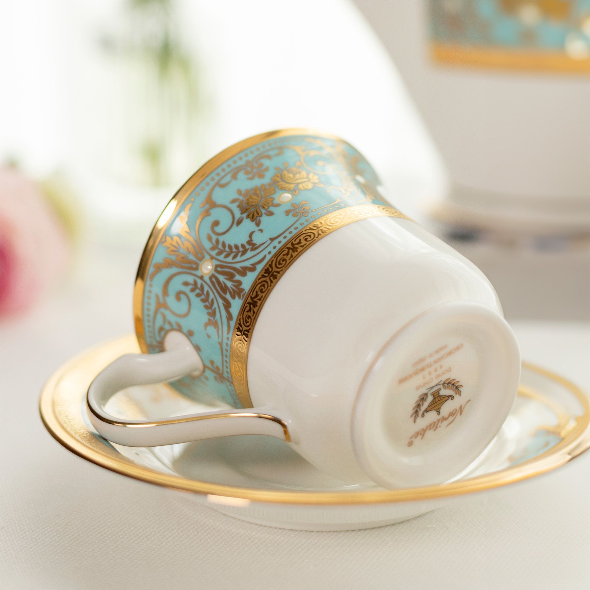 Bộ ấm chén uống trà (ấm 1.440ml, chén 220ml) 15 món sứ xương Nhật Bản | Noritake Georgian Turquoise 4857J - T017L