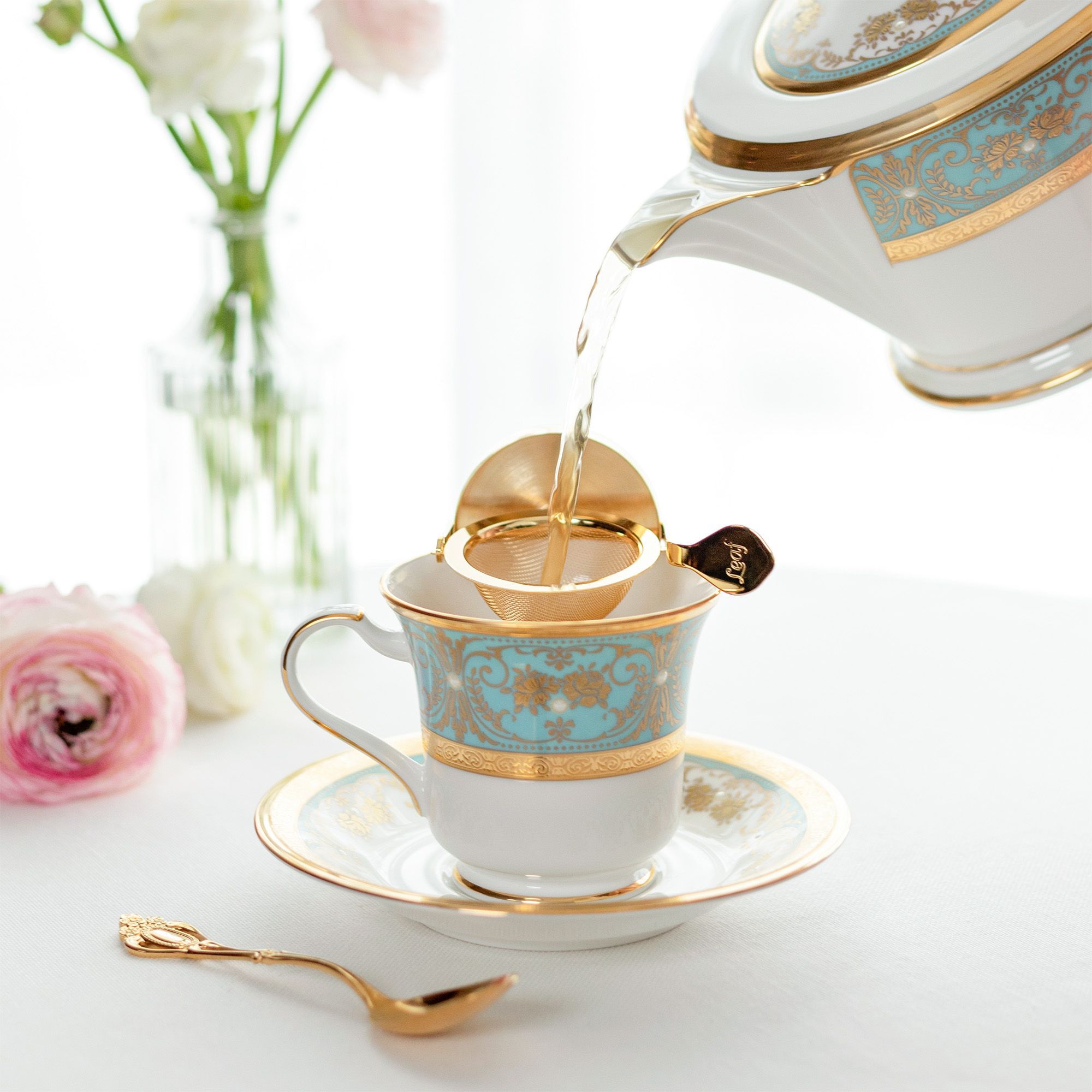 Bộ ấm chén uống trà (ấm 1.440ml, chén 220ml) 15 món sứ xương Nhật Bản | Noritake Georgian Turquoise 4857J - T017L