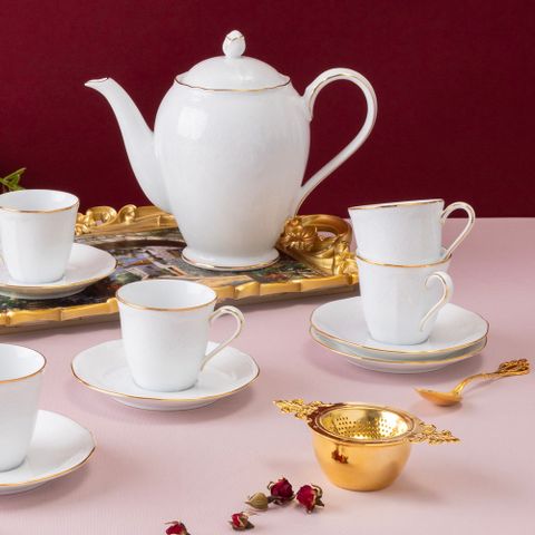  Bộ ấm chén uống trà nhỏ (ấm 950ml, chén 115ml) 13 món sứ trắng | Noritake Princess Bouquet Gold 1660L - T014S 