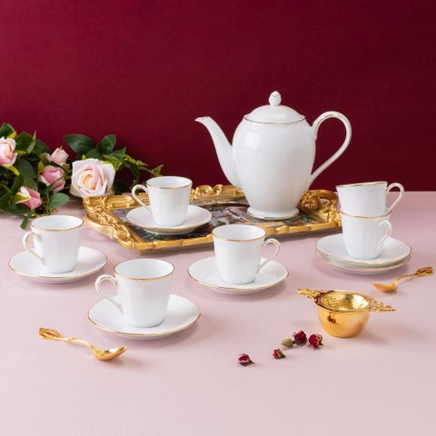  Bộ ấm chén uống trà nhỏ (ấm 950ml, chén 115ml) 13 món sứ trắng | Noritake Princess Bouquet Gold 1660L - T014S 