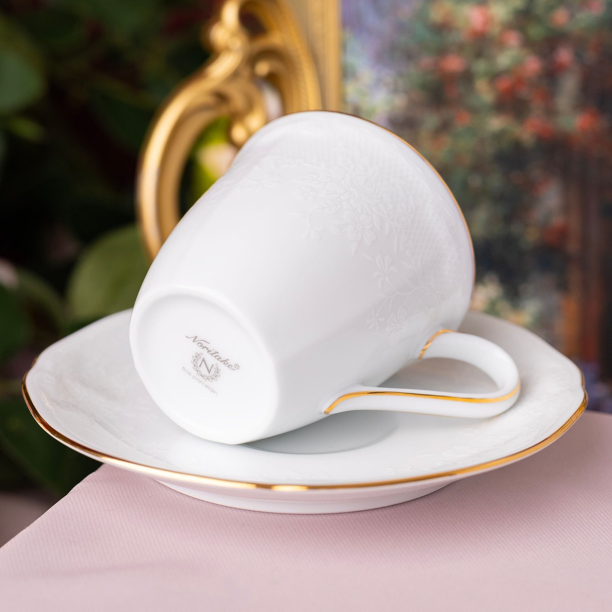Bộ ấm chén uống trà nhỏ (ấm 950ml, chén 115ml) 13 món sứ trắng | Noritake Princess Bouquet Gold 1660L - T014S