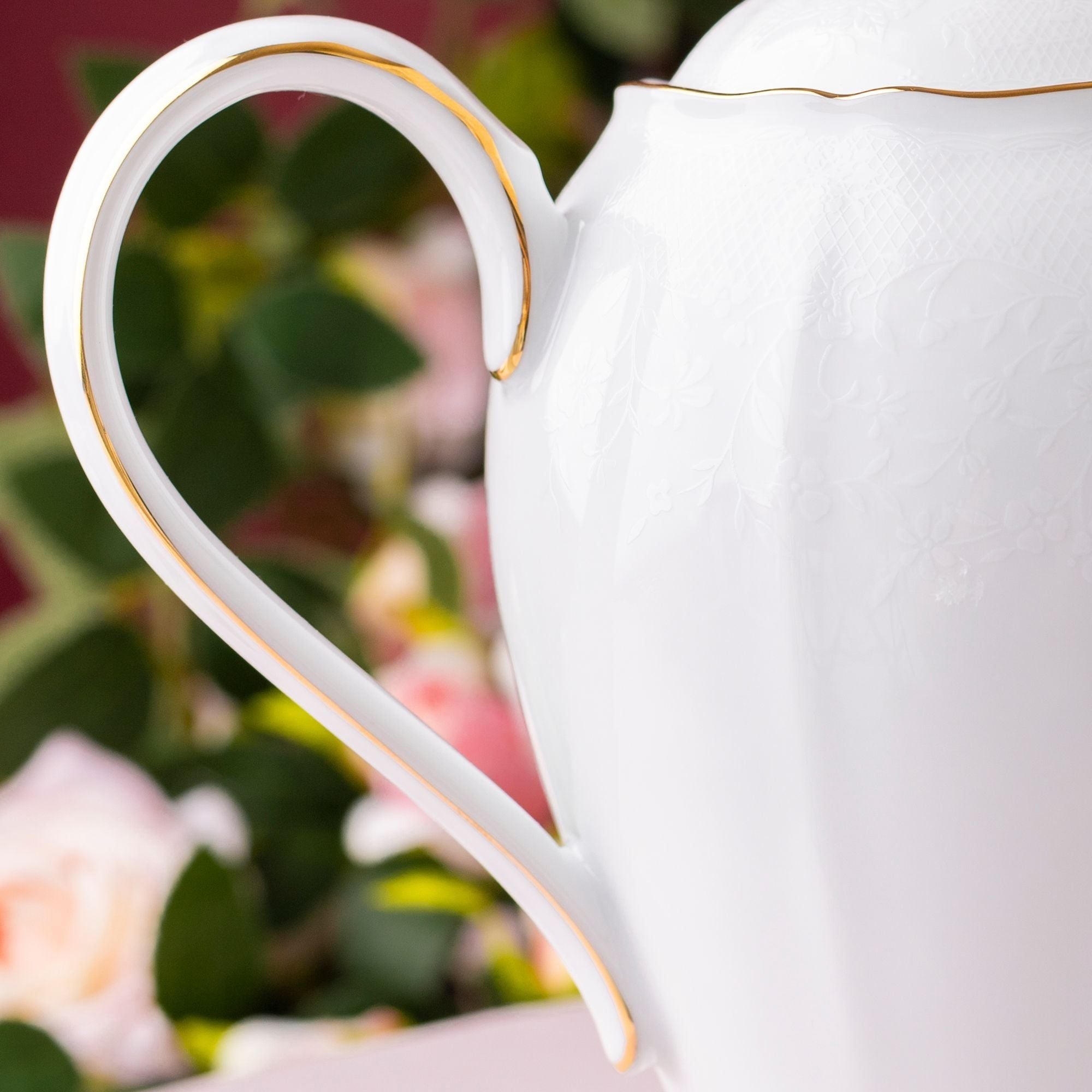 Bộ ấm chén uống trà nhỏ (ấm 950ml, chén 115ml) 13 món sứ trắng | Noritake Princess Bouquet Gold 1660L - T014S