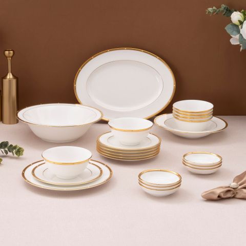  Bộ bát đĩa ăn châu Á cơ bản 22 món (cho 6 người) sứ xương | Noritake Rochelle Gold 4796L - D022AB 