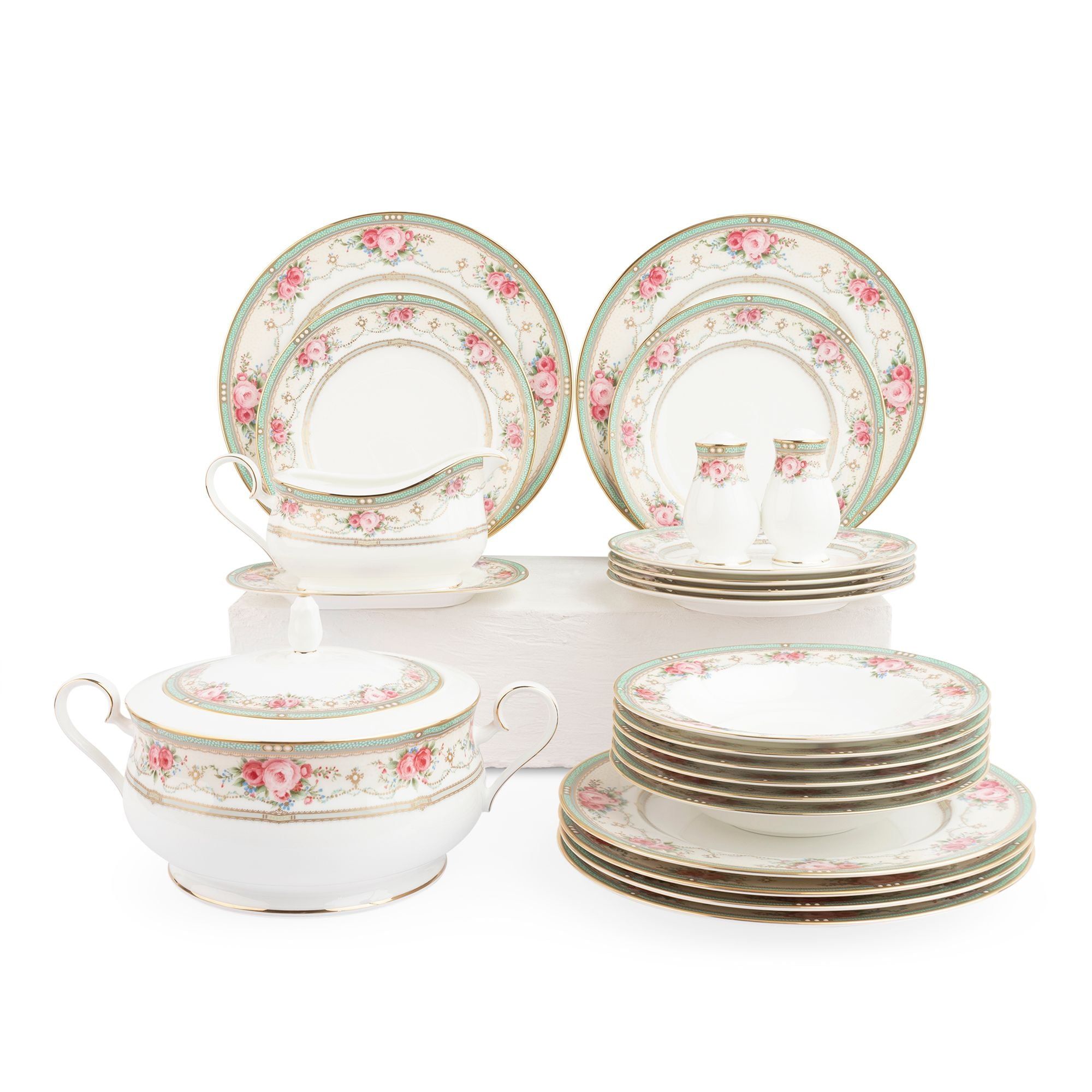 Bộ đĩa ăn kiểu Âu 22 món (cho 6 người) sứ xương | Noritake Palace Rose 4863L - D024AN