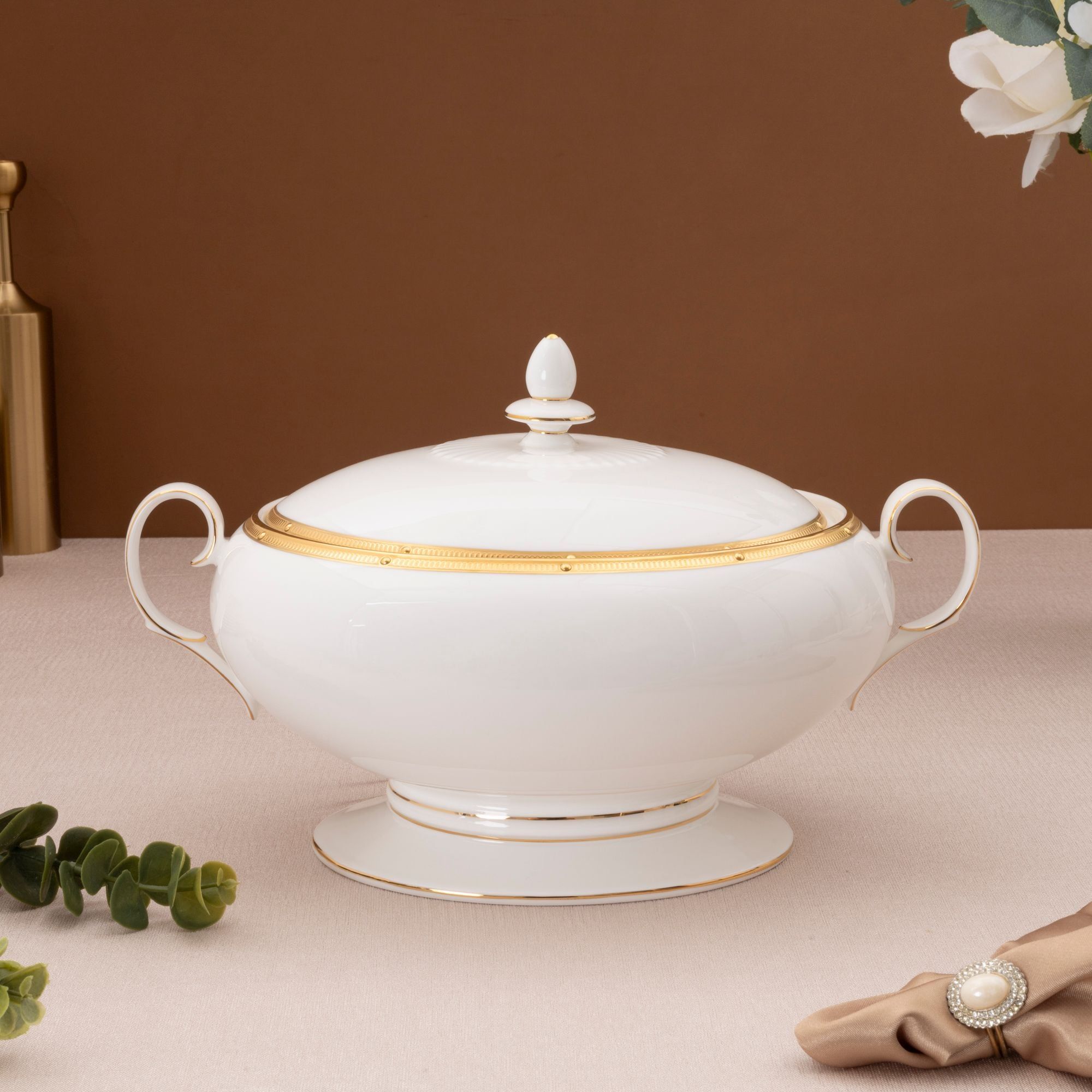 Bộ đĩa ăn kiểu Âu 22 món (cho 6 người) sứ xương | Noritake Rochelle Gold 4796L - D024AN