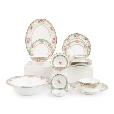  Bộ bát đĩa ăn châu Á cơ bản 22 món (cho 6 người) sứ xương |  Noritake Palace Rose 4863L - D022AB 