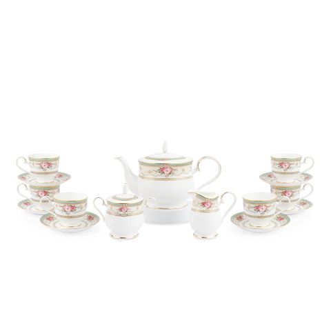  Bộ ấm chén uống trà (ấm 1.300ml, chén 230ml) 15 món sứ xương | Noritake Palace Rose 4863L - T017A 
