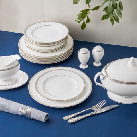  Bộ đĩa ăn kiểu Âu 22 món (cho 6 người) sứ xương | Noritake Rochelle Platinum 4795L - D024AN 