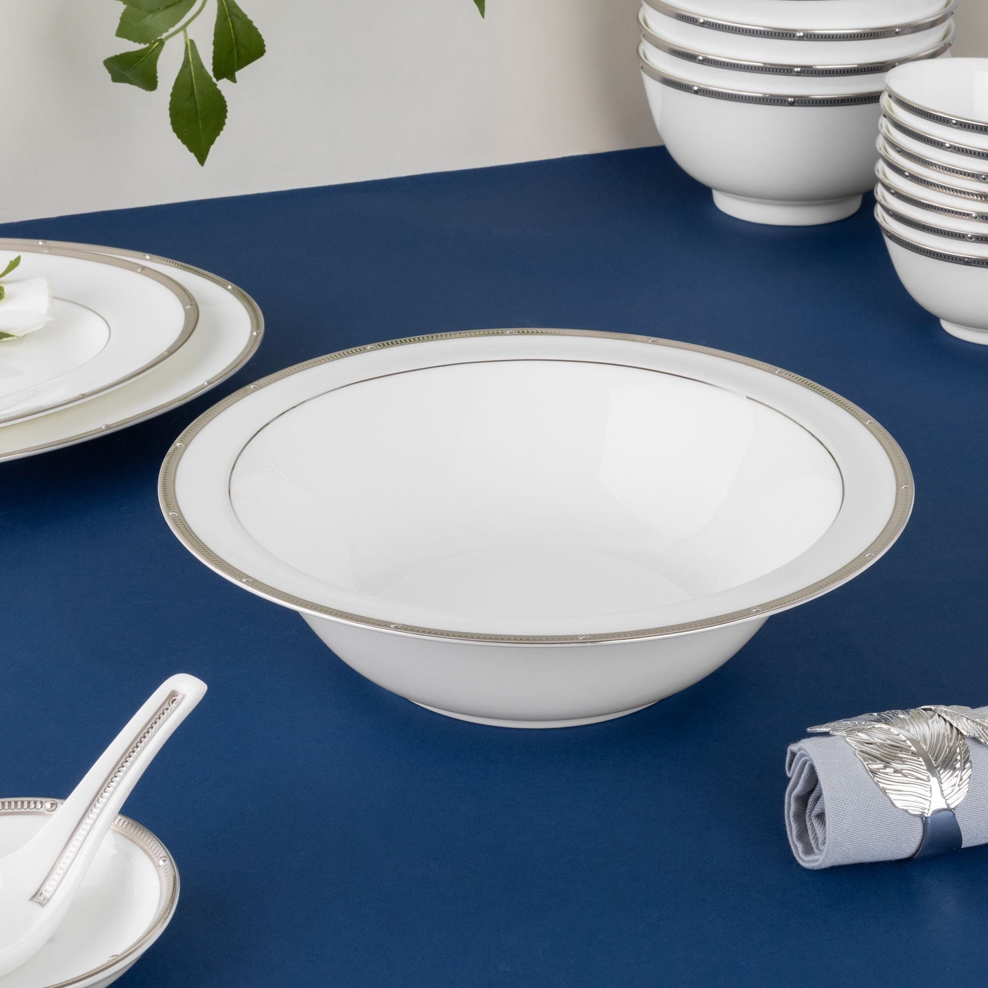 Bộ bát đĩa ăn châu Á đầy đủ 38 món (cho 6 người) sứ xương | Noritake Rochelle Platinum 4795L - D038AC