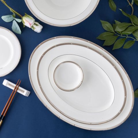  Bộ bát đĩa ăn châu Á đầy đủ 38 món (cho 6 người) sứ xương | Noritake Rochelle Platinum 4795L - D038AC 