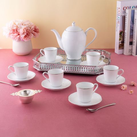  Bộ ấm chén uống trà nhỏ (ấm 950ml, chén 115ml) 13 món sứ trắng | Noritake Princess Bouquet Platinum 1661L - T014S 
