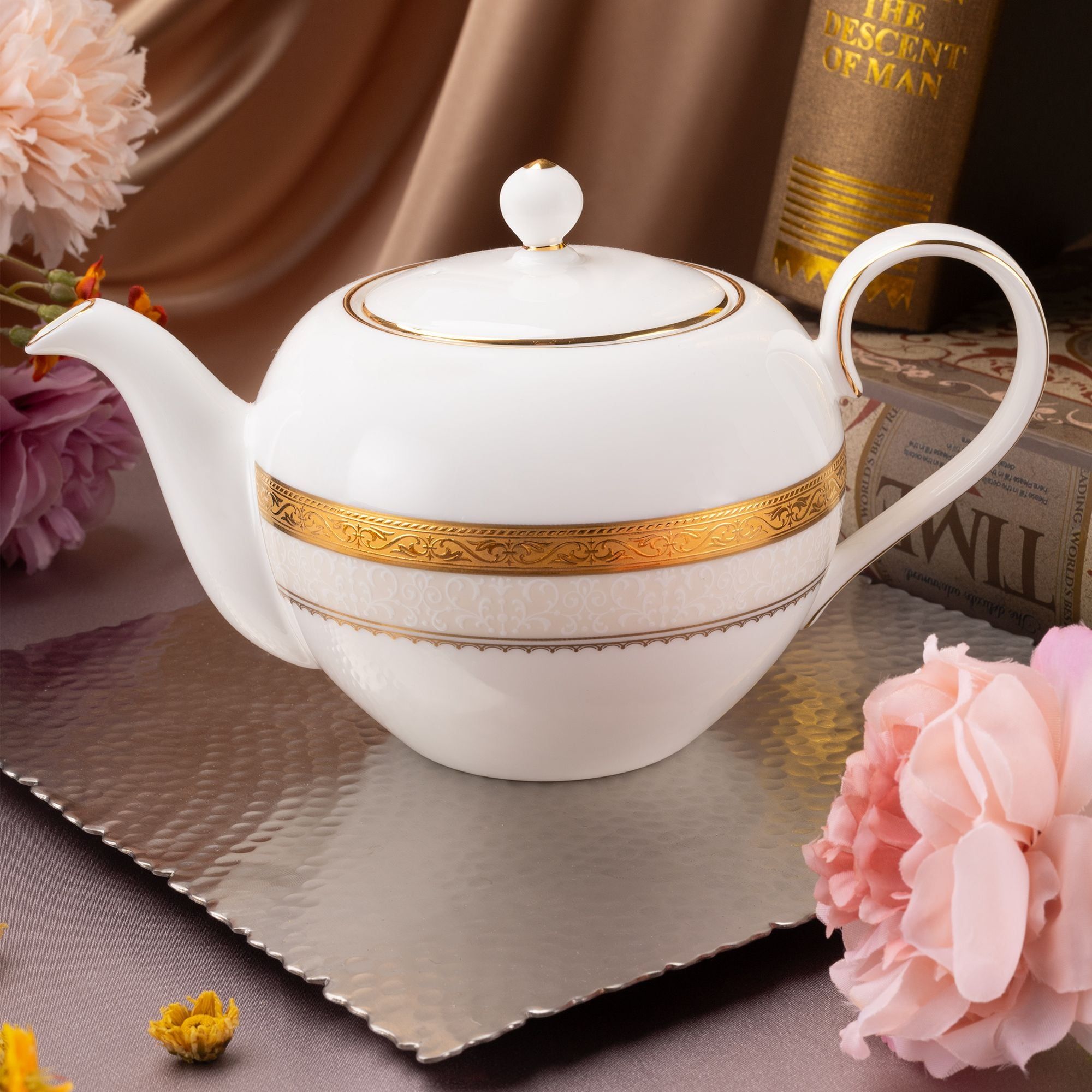Bộ ấm chén uống trà nhỏ (ấm 650ml, chén 90ml) 13 món sứ xương | Noritake Odessa Gold 4874L - T014S