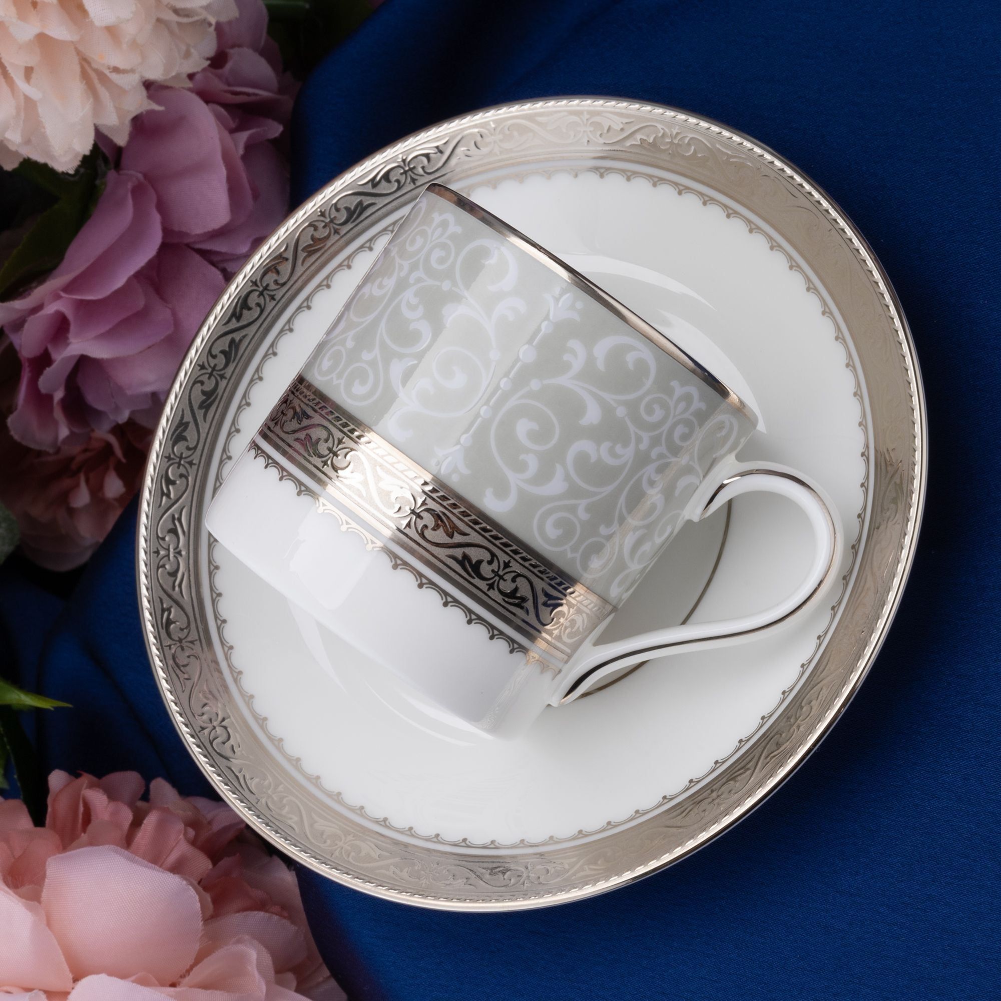 Bộ ấm chén uống trà nhỏ (ấm 650ml, chén 90ml) 13 món sứ xương | Noritake Odessa Platinum 4875L - T014S