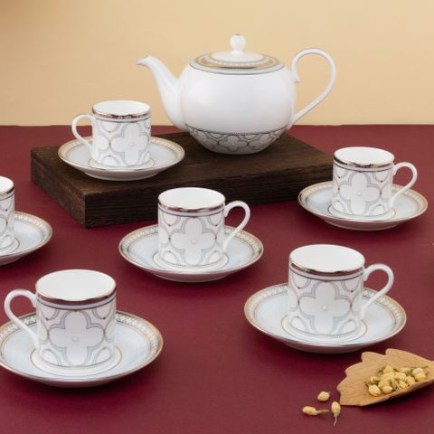  Bộ ấm chén uống trà nhỏ (ấm 650ml, chén 90ml) 13 món sứ xương | Noritake Trefolio Platinum 4957L - T014S 