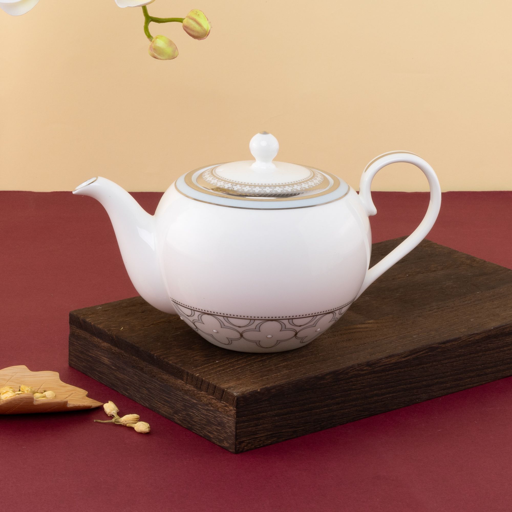 Ấm trà (bình trà) nhỏ dung tích 650ml sứ xương | Noritake Trefolio Platinum 4957L - 97284