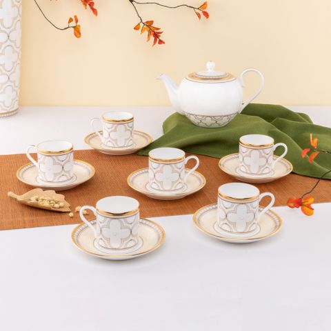  Bộ ấm chén uống trà nhỏ (ấm 650ml, chén 90ml) 13 món sứ xương | Noritake Trefolio Gold 4945L - T014S 
