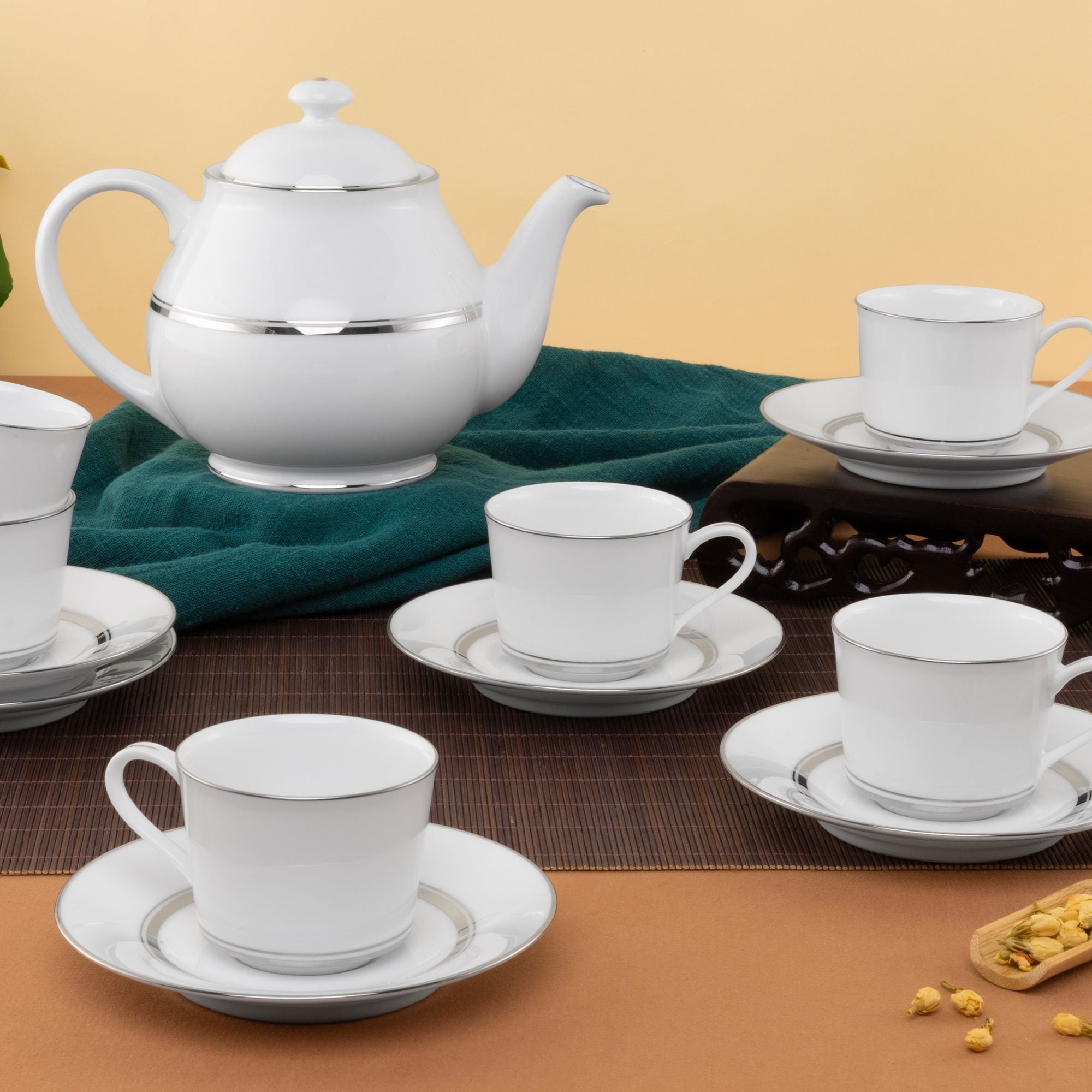 Bộ ấm chén uống trà nhỏ (ấm 780ml, chén 100ml) 13 món sứ trắng | Noritake Galaxy L554L - T014S