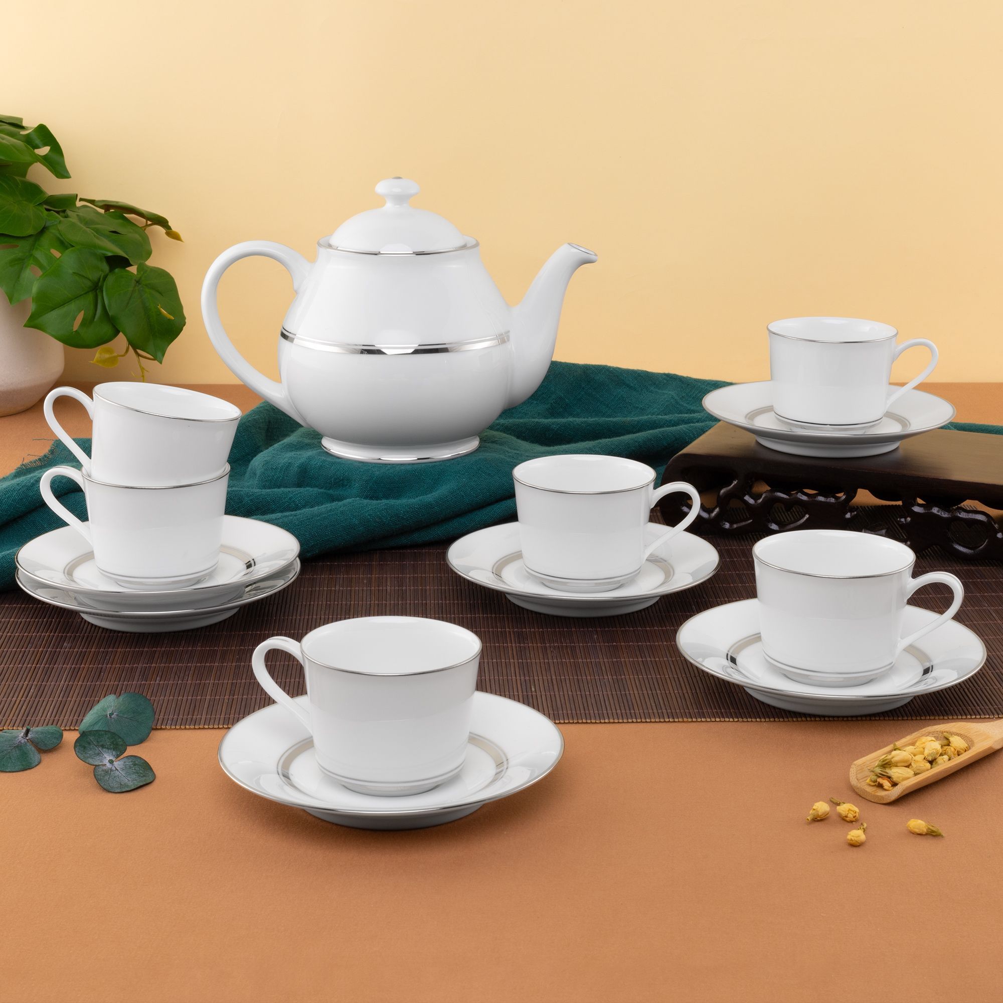 Bộ ấm chén uống trà nhỏ (ấm 780ml, chén 100ml) 13 món sứ trắng | Noritake Galaxy L554L - T014S