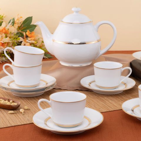  Bộ ấm chén uống trà nhỏ (ấm 780ml, chén 100ml) 13 món sứ trắng | Noritake Gloria L553L - T014S 