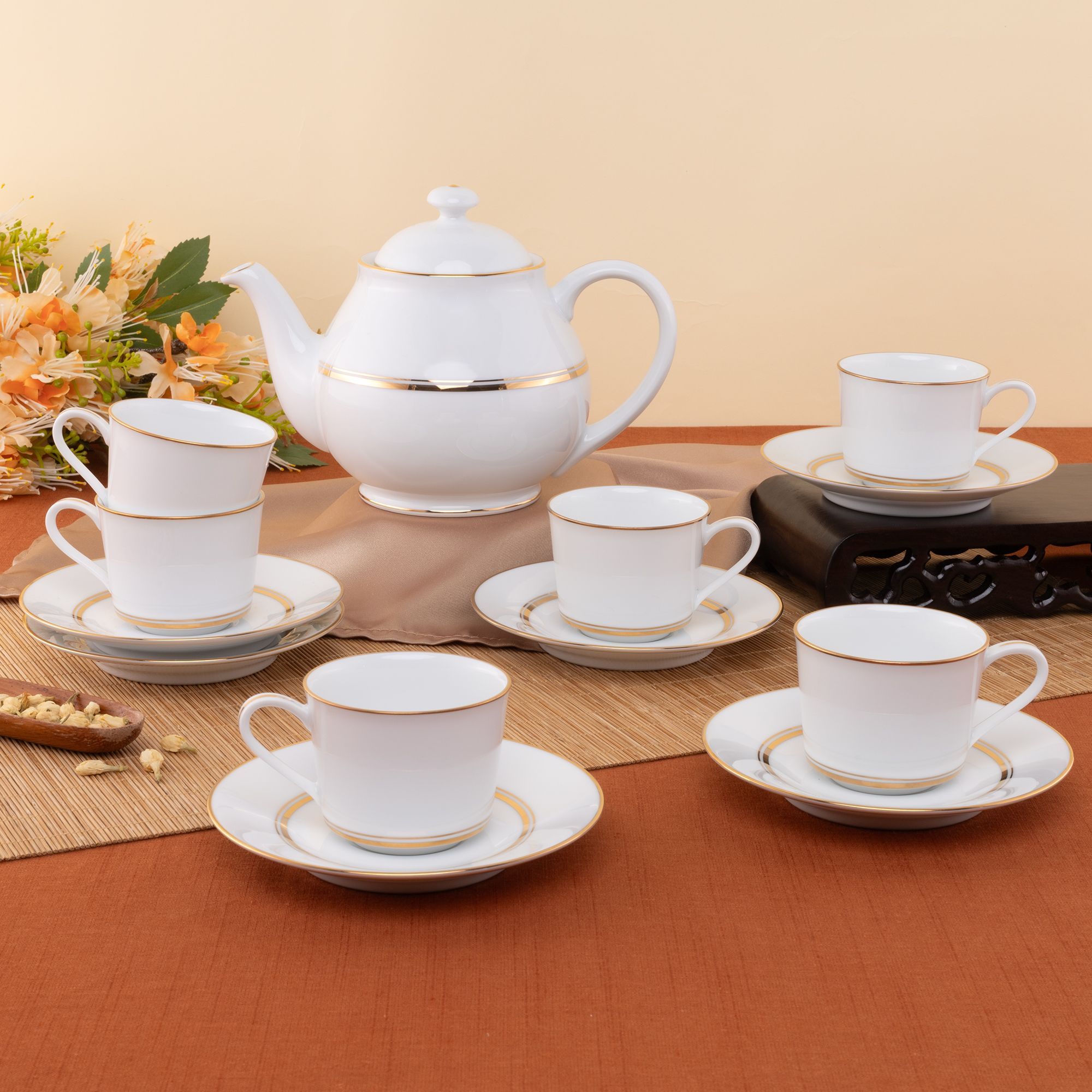 Bộ ấm chén uống trà nhỏ (ấm 780ml, chén 100ml) 13 món sứ trắng | Noritake Gloria L553L - T014S